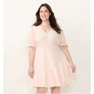 LC Lauren Conrad Pink Puff Sleeve Wrap Mini Dress